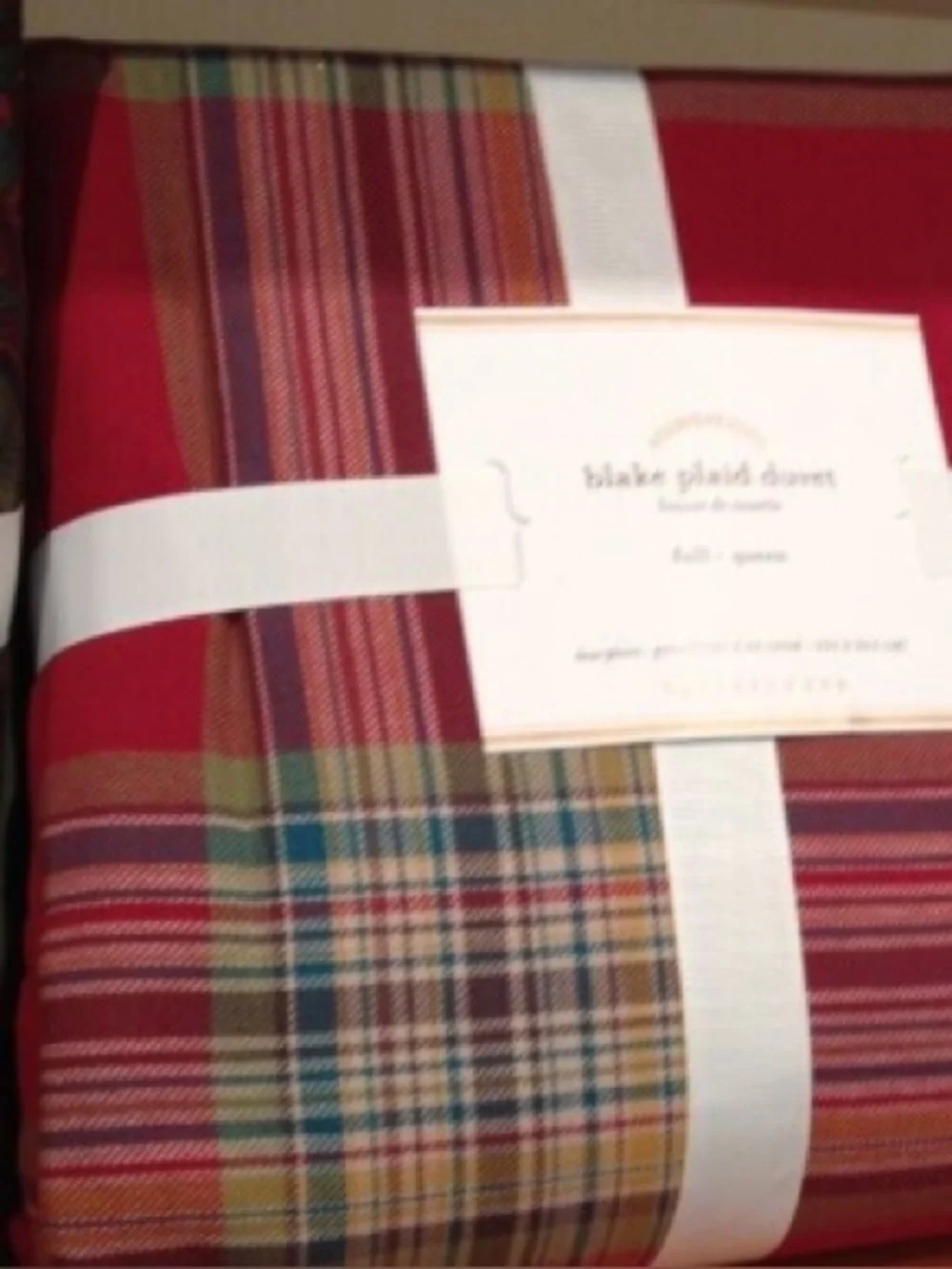 New Pottery Barn Blake Plaid Winter Holiday Duvet Cover, Red Multi